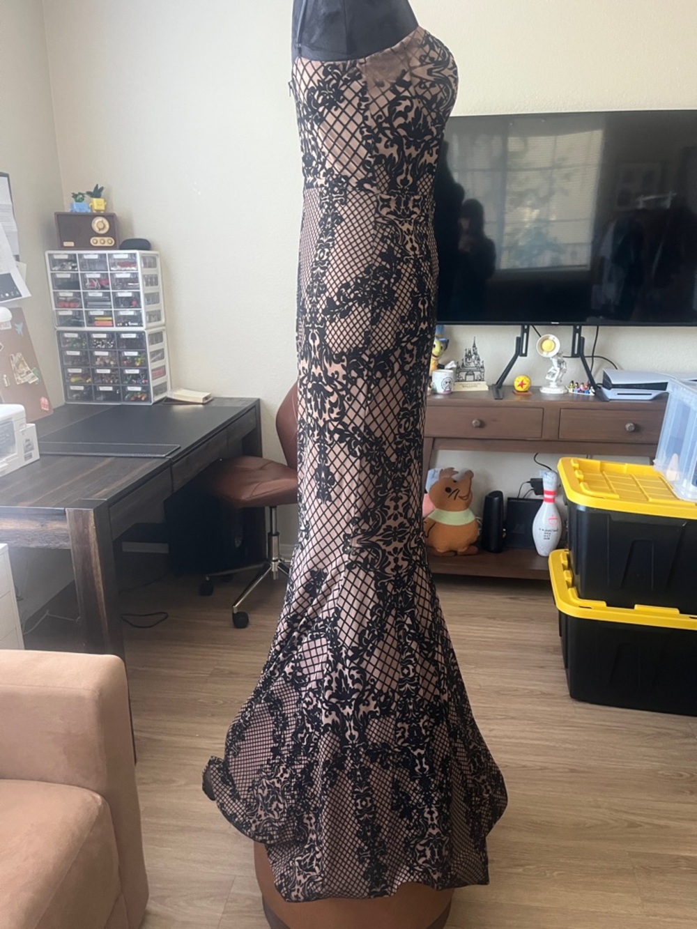 Windsor Black Lace Overlay Nude Mermaid Prom Dress - Picture 2 of 16